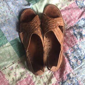 Woven Leather Slide Sandals - Brown